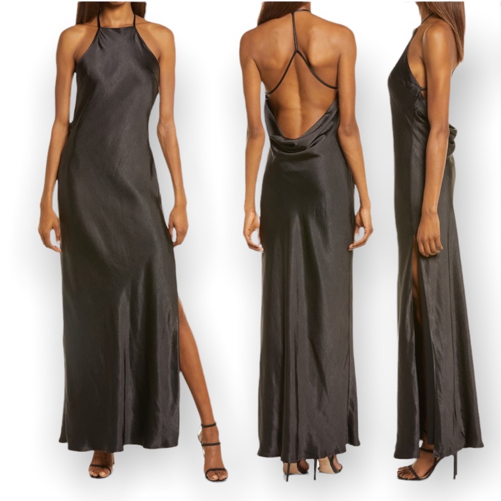 Lulus Evening Out Halter Neck Satin Gown